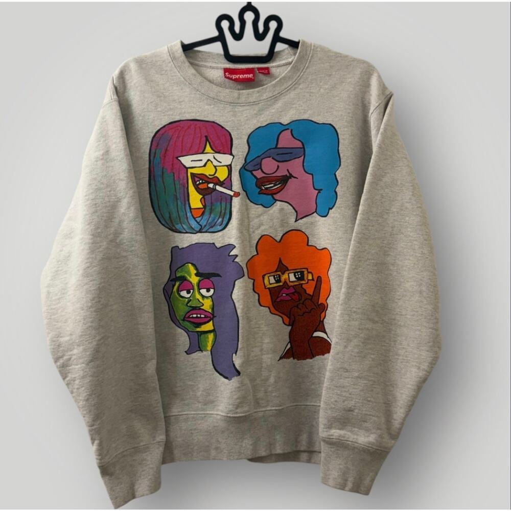 Supreme Gonz Heads Crewneck Sweatshirt Heather Grey FW17 Mark Gonzales Medium